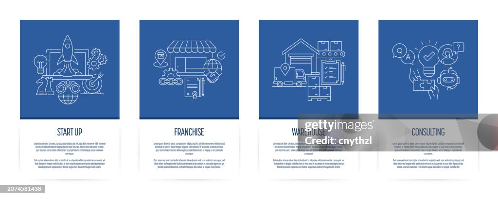 Start Up, Franchise, Warehouse, Consulting Onboarding App Screens Vector Illustration