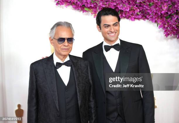 Andrea Bocelli and Matteo Bocelli attend the 96th Annual Academy Awards on March 10, 2024 in Hollywood, California.