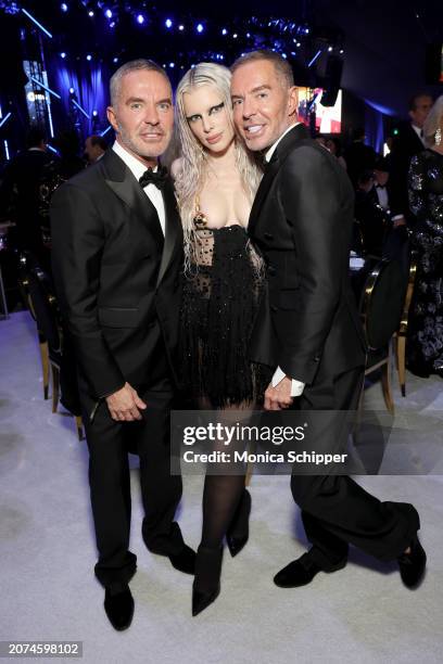 Dan Caten, Julia Fox and Dean Caten attend the Elton John AIDS Foundation's 32nd Annual Academy Awards Viewing Party on March 10, 2024 in West...