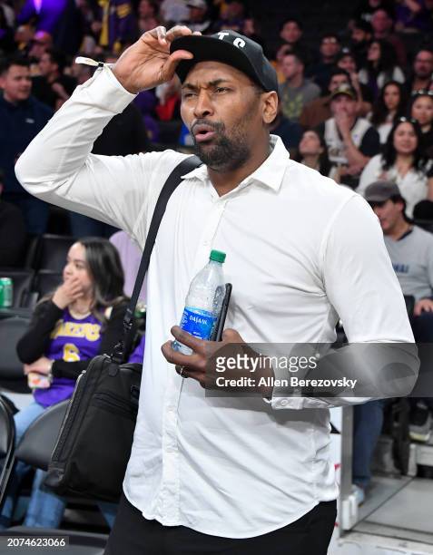 Metta Sandiford-Artest attends a basketball game between the Los Angeles Lakers and the Minnesota Timberwolves at Crypto.com Arena on March 10, 2024...