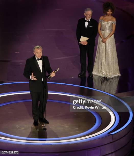 Christopher Nolan accepts the Best Directing award for "Oppenheimer" onstage during the 96th Annual Academy Awards at Dolby Theatre on March 10, 2024...