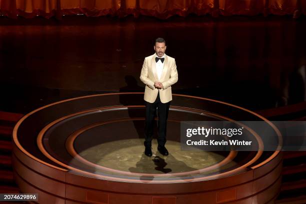 Host Jimmy Kimmel speaks onstage during the 96th Annual Academy Awards at Dolby Theatre on March 10, 2024 in Hollywood, California.
