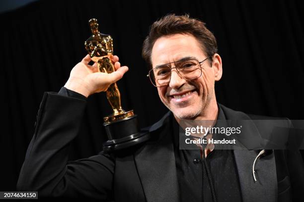 In this handout photo provided by A.M.P.A.S., Robert Downey Jr. Is seen backstage during the 96th Annual Academy Awards at Dolby Theatre on March 10,...