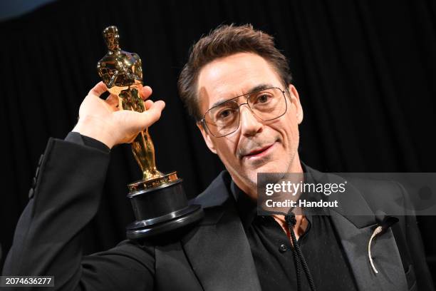 In this handout photo provided by A.M.P.A.S., Robert Downey Jr. Is seen backstage during the 96th Annual Academy Awards at Dolby Theatre on March 10,...