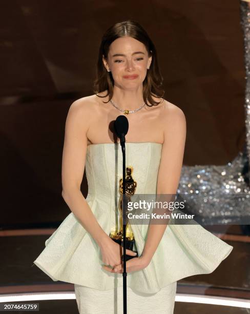 Emma Stone accepts the Lead Actress award for "Poor Things" onstage during the 96th Annual Academy Awards at Dolby Theatre on March 10, 2024 in...