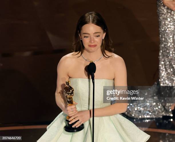 Emma Stone accepts the Lead Actress award for "Poor Things" onstage during the 96th Annual Academy Awards at Dolby Theatre on March 10, 2024 in...