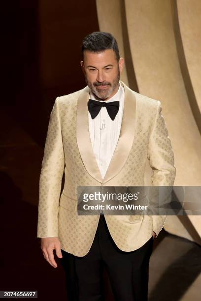Host Jimmy Kimmel speaks onstage during the 96th Annual Academy Awards at Dolby Theatre on March 10, 2024 in Hollywood, California.
