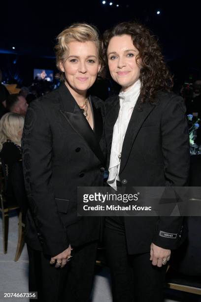 Brandi Carlile and Catherine Shepherd attend the Elton John AIDS Foundation's 32nd Annual Academy Awards Viewing Party on March 10, 2024 in West...