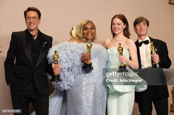 Robert Downey Jr., winner of the Best Actor in a Supporting Role award for “Oppenheimer”, Da'Vine Joy Randolph, winner of the Best Supporting Actress...