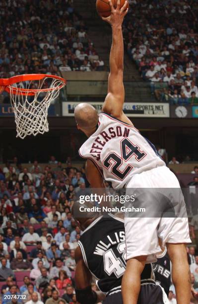 Richard Jefferson of the New Jersey Nets attempts a dunk against the San Antonio Spurs during game four of the 2003 NBA Finals at the Continental...