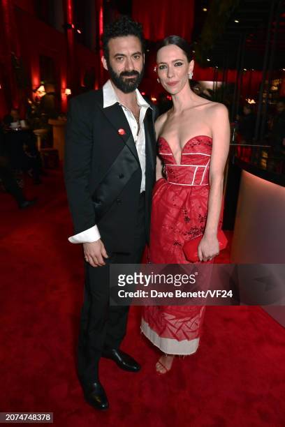 Morgan Spector and Rebecca Hall attend the 2024 Vanity Fair Oscar Party Hosted By Radhika Jones at Wallis Annenberg Center for the Performing Arts on...
