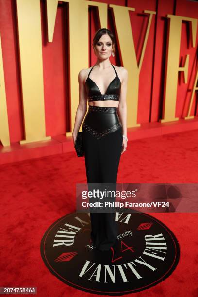 Louisa Jacobson attends the 2024 Vanity Fair Oscar Party Hosted By Radhika Jones at Wallis Annenberg Center for the Performing Arts on March 10, 2024...