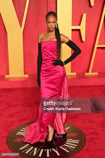 Joan Smalls attends the 2024 Vanity Fair Oscar Party Hosted By Radhika Jones at Wallis Annenberg Center for the Performing Arts on March 10, 2024 in...