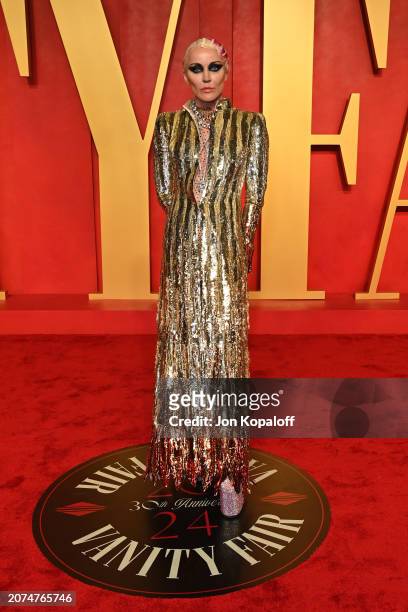 Daphne Guinness attends the 2024 Vanity Fair Oscar Party Hosted By Radhika Jones at Wallis Annenberg Center for the Performing Arts on March 10, 2024...