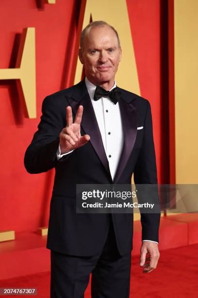 Michael Keaton attends the 2024 Vanity Fair Oscar Party Hosted By Radhika Jones at Wallis Annenberg Center for the Performing Arts on March 10, 2024...