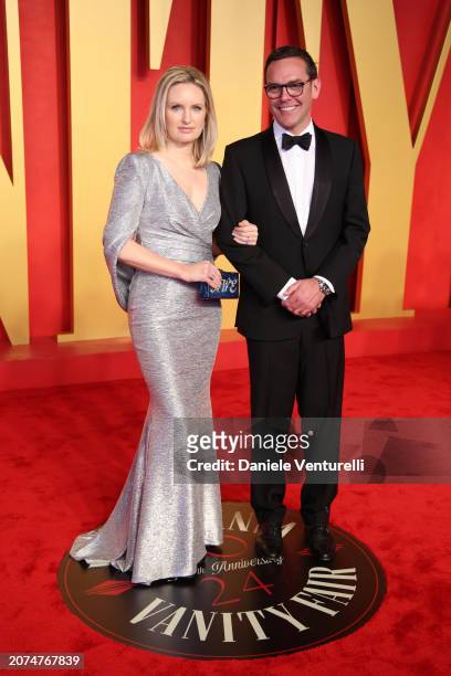 Kathryn Hufschmid and James Murdoch attend the 2024 Vanity Fair Oscar Party Hosted By Radhika Jones at Wallis Annenberg Center for the Performing...