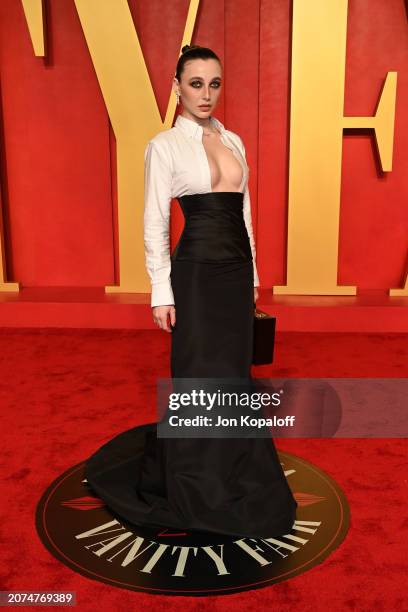 Emma Chamberlain attends the 2024 Vanity Fair Oscar Party Hosted By Radhika Jones at Wallis Annenberg Center for the Performing Arts on March 10,...