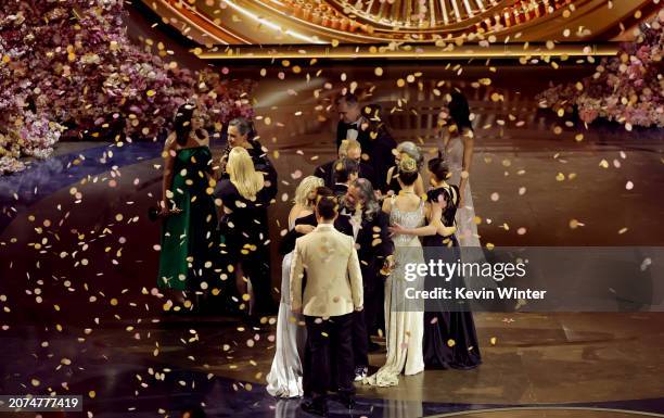 Producers, cast and crew accept the Best Picture award for "Oppenheimer" onstage during the 96th Annual Academy Awards at Dolby Theatre on March 10,...