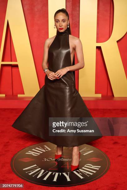 Adwoa Aboah attends the 2024 Vanity Fair Oscar Party Hosted By Radhika Jones at Wallis Annenberg Center for the Performing Arts on March 10, 2024 in...