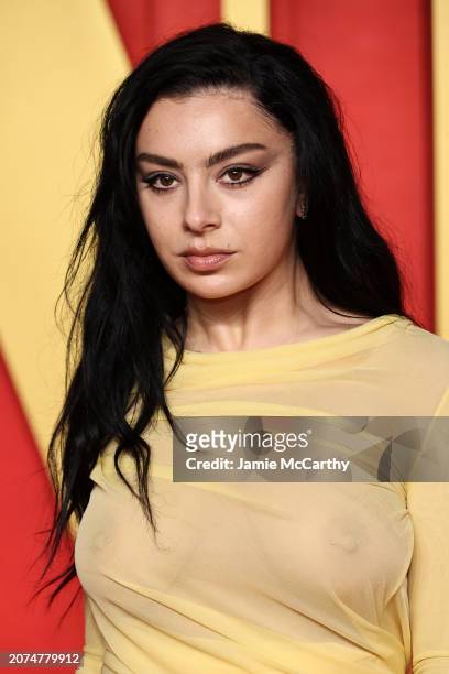 Charli XCX attends the 2024 Vanity Fair Oscar Party Hosted By Radhika Jones at Wallis Annenberg Center for the Performing Arts on March 10, 2024 in...