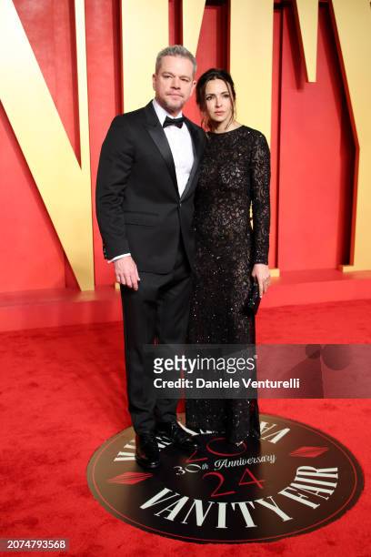 Matt Damon and Luciana Damon attend the 2024 Vanity Fair Oscar Party Hosted By Radhika Jones at Wallis Annenberg Center for the Performing Arts on...