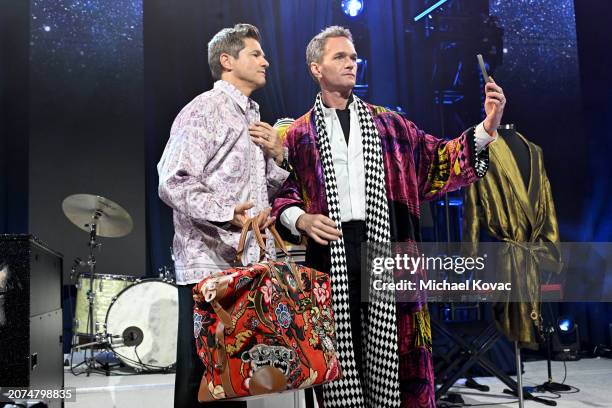 David Burtka and Neil Patrick Harris speak onstage during the Elton John AIDS Foundation's 32nd Annual Academy Awards Viewing Party on March 10, 2024...