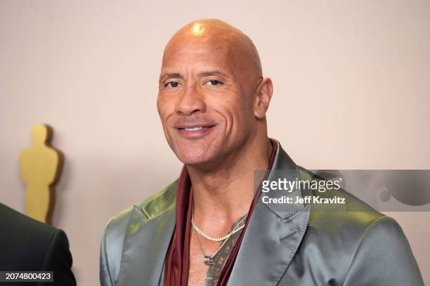 Dwayne Johnson poses in the press room during the 96th Annual Academy Awards at Ovation Hollywood on March 10, 2024 in Hollywood, California.