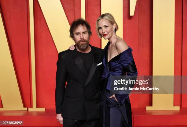 Sam Rockwell and Leslie Bibb attend the 2024 Vanity Fair Oscar Party Hosted By Radhika Jones at Wallis Annenberg Center for the Performing Arts on...