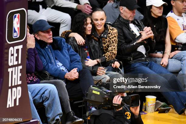 Lily-Rose Depp and musician 070 Shake attend a basketball game between the Los Angeles Lakers and the Minnesota Timberwolves at Crypto.com Arena on...