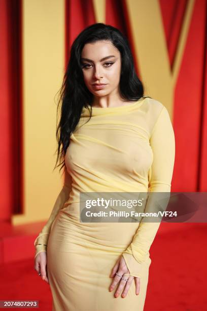 Image contains partial nudity.) Charli XCX attends the 2024 Vanity Fair Oscar Party Hosted By Radhika Jones at Wallis Annenberg Center for the...