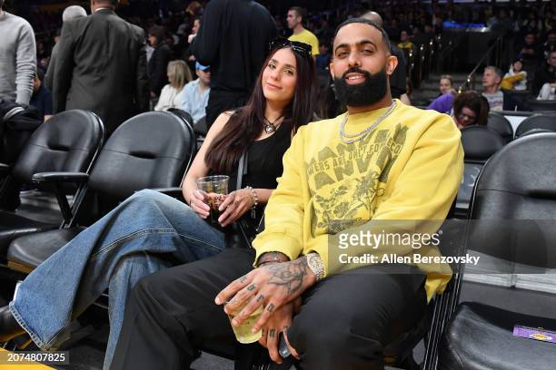 Eladio Carrion attends a basketball game between the Los Angeles Lakers and the Minnesota Timberwolves at Crypto.com Arena on March 10, 2024 in Los...