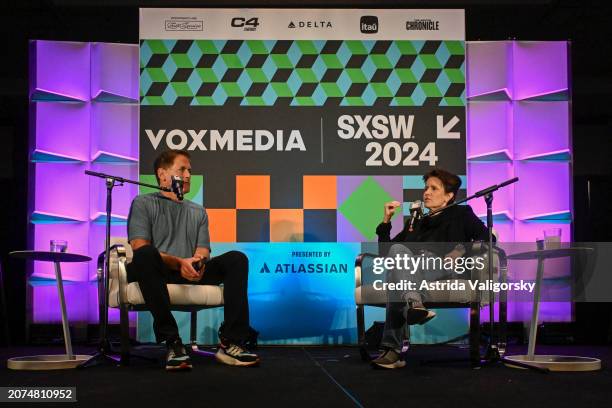 Mark Cuban and Kara Swisher speaks onstage during the featured session "On with Kara Swisher Live" during the 2024 SXSW Conference and Festivals at...