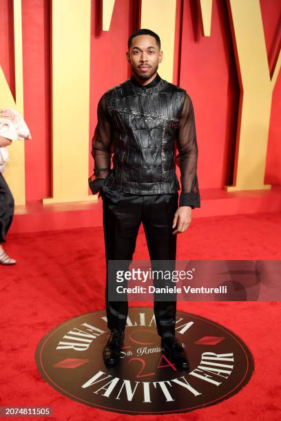Kelvin Harrison Jr. Attends the 2024 Vanity Fair Oscar Party Hosted By Radhika Jones at Wallis Annenberg Center for the Performing Arts on March 10,...
