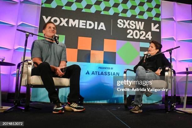 Mark Cuban and Kara Swisher speak onstage during the featured session "On with Kara Swisher Live" during the 2024 SXSW Conference and Festivals at...