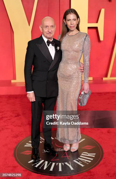 Ben Kingsley and Daniela Lavender attend the 2024 Vanity Fair Oscar Party Hosted By Radhika Jones at Wallis Annenberg Center for the Performing Arts...