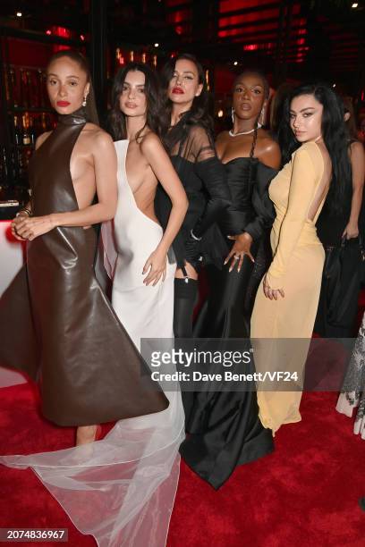 Adwoa Aboah, Emily Ratajkowski, Irina Shayk, Ziwe Fumudoh and Charli XCX attend the 2024 Vanity Fair Oscar Party Hosted By Radhika Jones at Wallis...