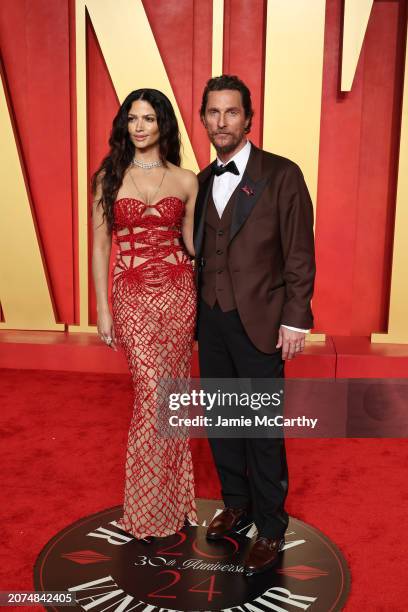 Camila Alves and Matthew McConaughey attend the 2024 Vanity Fair Oscar Party Hosted By Radhika Jones at Wallis Annenberg Center for the Performing...