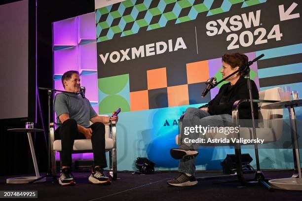 Mark Cuban and Kara Swisher speak onstage during the featured session "On with Kara Swisher Live" during the 2024 SXSW Conference and Festivals at...