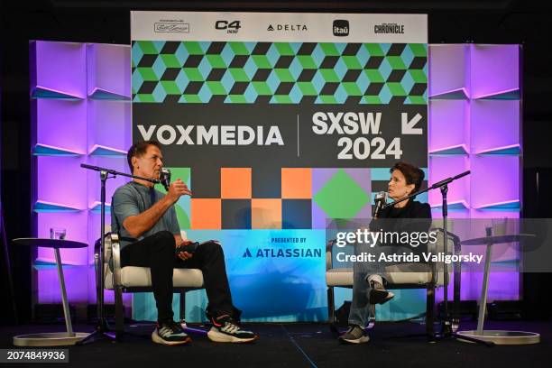 Mark Cuban and Kara Swisher speak onstage during the featured session "On with Kara Swisher Live" during the 2024 SXSW Conference and Festivals at...