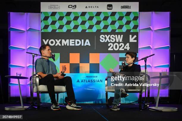 Mark Cuban and Kara Swisher speak onstage during the featured session "On with Kara Swisher Live" during the 2024 SXSW Conference and Festivals at...