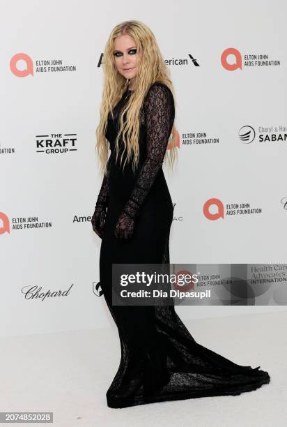 Avril Lavigne attends the Elton John AIDS Foundation's 32nd Annual Academy Awards Viewing Party on March 10, 2024 in West Hollywood, California.