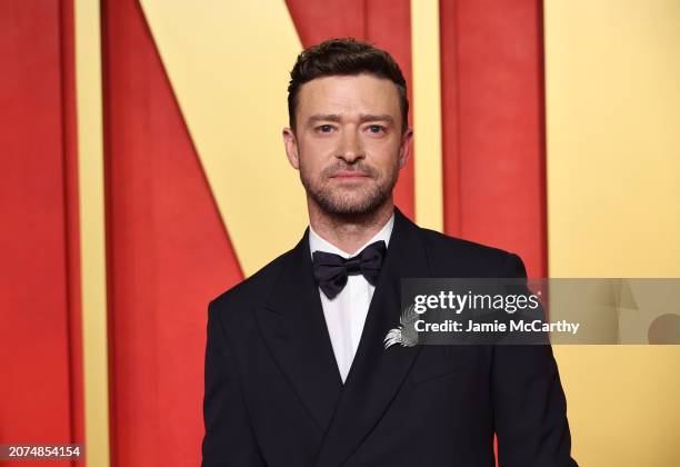 Justin Timberlake attends the 2024 Vanity Fair Oscar Party Hosted By Radhika Jones at Wallis Annenberg Center for the Performing Arts on March 10,...