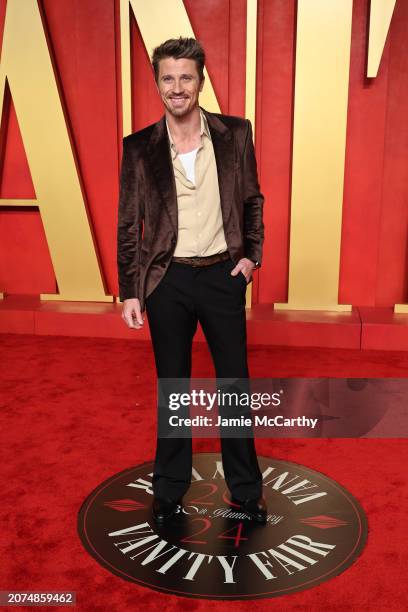 Garrett Hedlund attends the 2024 Vanity Fair Oscar Party Hosted By Radhika Jones at Wallis Annenberg Center for the Performing Arts on March 10, 2024...