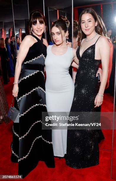 Zooey Deschanel, Rachel Sennott, and Alana Haim attend the 2024 Vanity Fair Oscar Party Hosted By Radhika Jones at Wallis Annenberg Center for the...