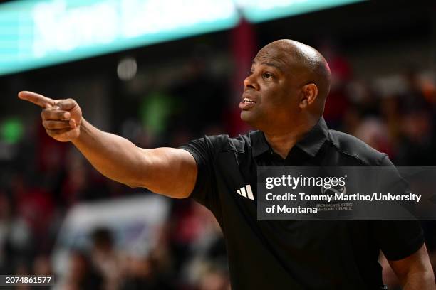 Head coach David Patrick of the Sacramento State Hornets calls out orders during the second half against the Eastern Washington Eagles at Idaho...