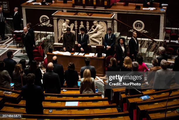 Deputies are standing for a minute's silence in the chamber in honor of Admiral Philippe de Gaulle, son of General De Gaulle, who died at the age of...