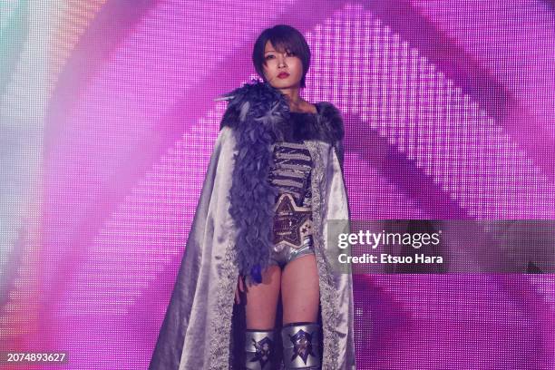 Saori Anou enters the ring during the Women's Pro-Wrestling "Stardom" at Yokohama Budokan on March 09, 2024 in Yokohama, Kanagawa, Japan.