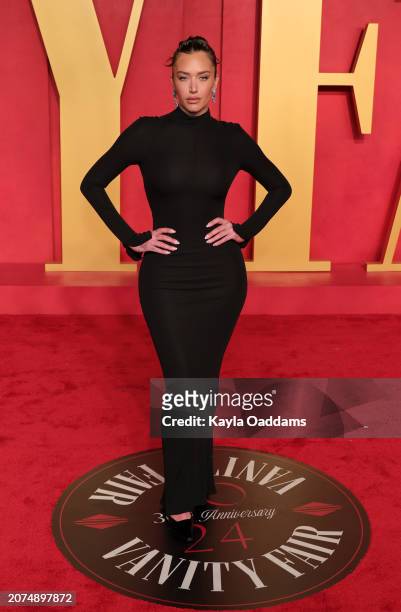 Stassie Karanikolaou attends the 2024 Vanity Fair Oscar Party Hosted By Radhika Jones at Wallis Annenberg Center for the Performing Arts on March 10,...