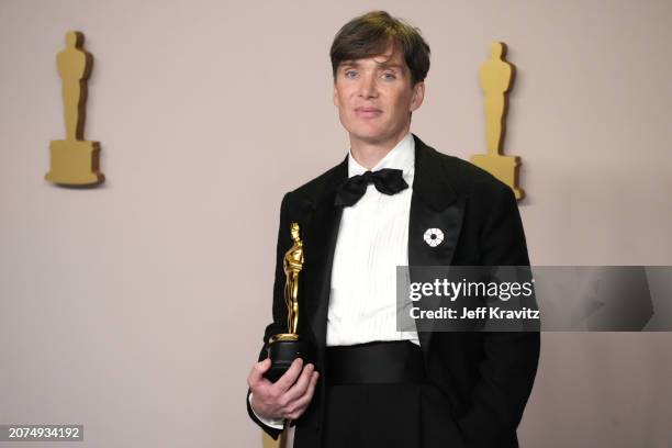 Cillian Murphy, winner of the Best Actor in a Leading Role award for “Oppenheimer”, poses in the press room during the 96th Annual Academy Awards at...