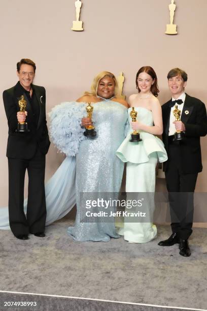 Robert Downey Jr., winner of the Best Actor in a Supporting Role award for “Oppenheimer”, Da'Vine Joy Randolph, winner of the Best Supporting Actress...